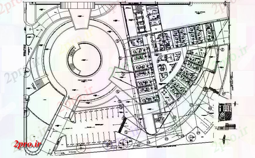 دانلود نقشه بیمارستان - درمانگاه - کلینیک جزئیات ساختمان بیمارستان طراحی با محوطه سازی واحد 49 در 55 متر (کد115664)