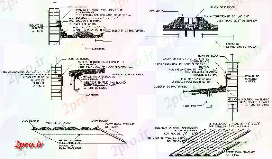 دانلود نقشه طراحی جزئیات ساختار جزئیات ساختار سقف بلوک  دو بعدی   (کد115670)