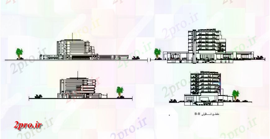 دانلود نقشه هتل - رستوران - اقامتگاه نما های مختلف و بخش هتلی را در خودکار 33 در 91 متر (کد115682)