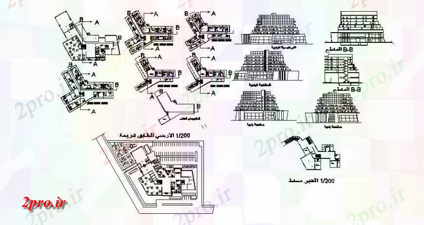 دانلود نقشه هتل - رستوران - اقامتگاه طرحی طبقه هتل و نما در خودکار 16 در 27 متر (کد115683)