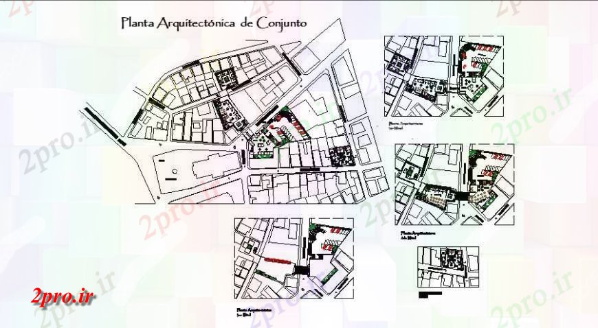 دانلود نقشه جزئیات پروژه های معماری عمومی طرحی عمومی شهری در خودکار 64 در 95 متر (کد115686)