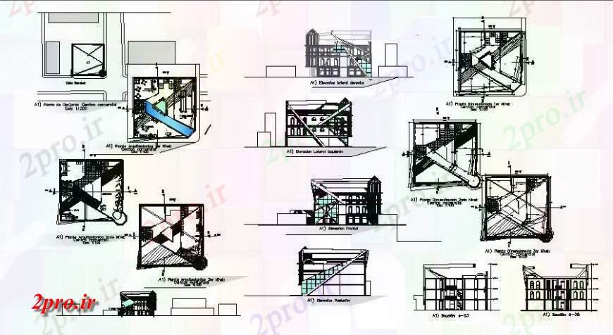 دانلود نقشه هایپر مارکت  - مرکز خرید - فروشگاه طرحی طبقه معماری مرکز خرید و نما  (کد115702)