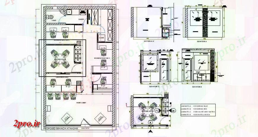 دانلود نقشه ساختمان اداری - تجاری - صنعتی اتاق جلسه منطقه دفتر طرحی نما و بخش دیدگاه 6 در 10 متر (کد115720)