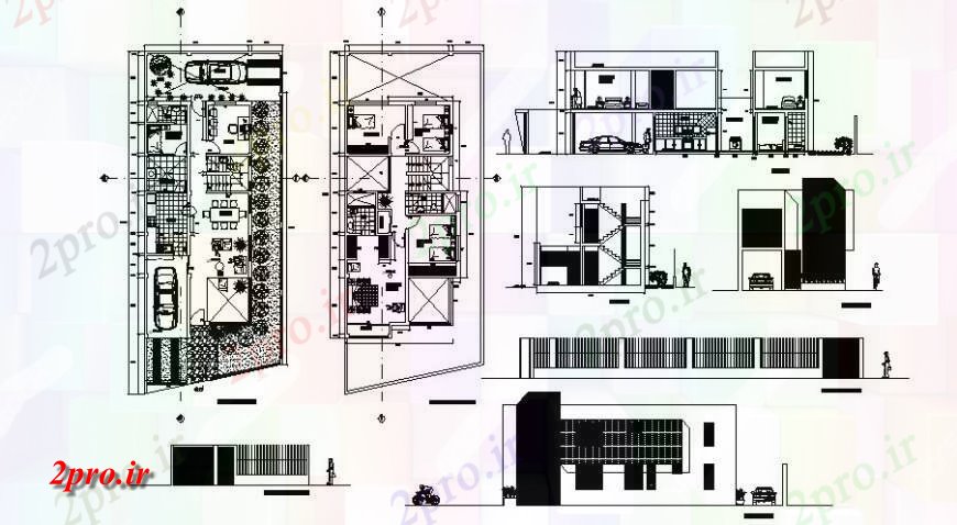 دانلود نقشه مسکونی ، ویلایی ، آپارتمان دو طبقه طرحی اتاق خانواده و نما 9 در 22 متر (کد115746)