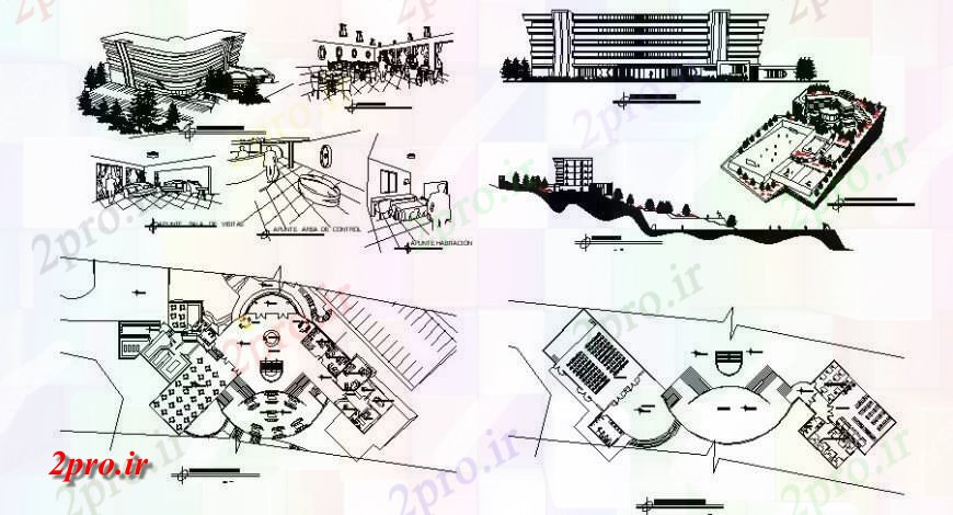 دانلود نقشه دانشگاه ، آموزشکده ، مدرسه ، هنرستان ، خوابگاه - دانشگاه ، آموزشکده نما طرحی طبقه خوابگاه، بخش و نمای ایزومتریک 33 در 33 متر (کد115750)