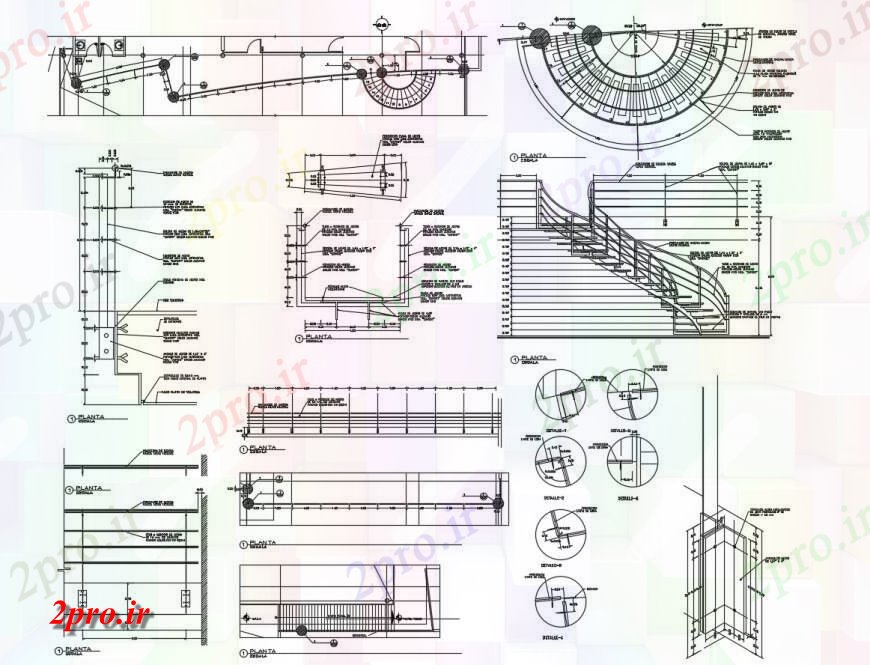 دانلود نقشه جزئیات پله و راه پله    راه پله گرد جزئیات  (کد115768)