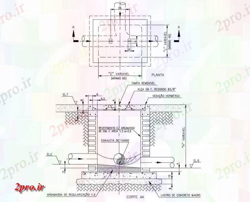 دانلود نقشه طراحی جزئیات ساختار  جعبه بازرسی دو بعدی  جزئیات  (کد115772)