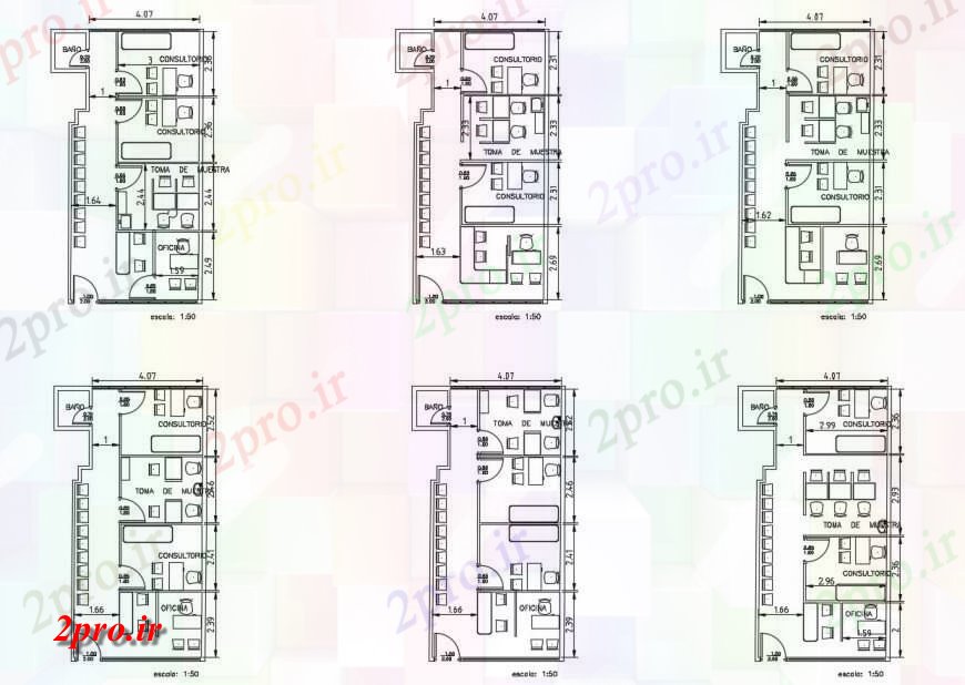 دانلود نقشه بیمارستان - درمانگاه - کلینیک از دو بعدی مطب دکتر جزئیات 6 در 10 متر (کد115785)