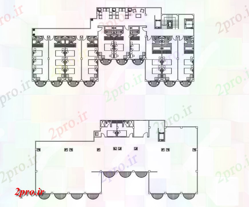 دانلود نقشه هتل - رستوران - اقامتگاه چهار ستاره هتل دو بعدی جزئیات 14 در 35 متر (کد115791)