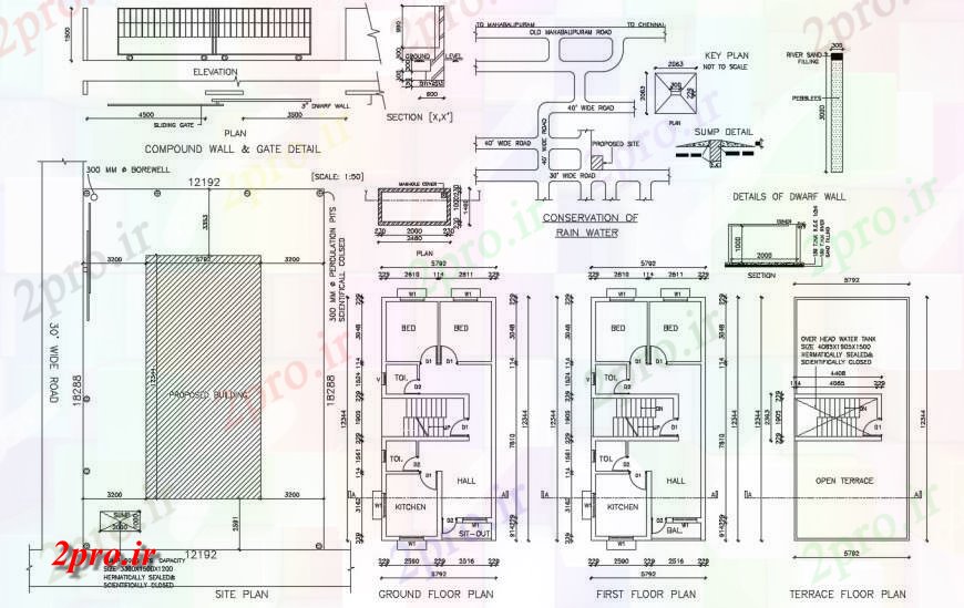 دانلود نقشه مسکونی ، ویلایی ، آپارتمان خانه طرحی دو بعدی جزئیات 6 در 12 متر (کد115834)