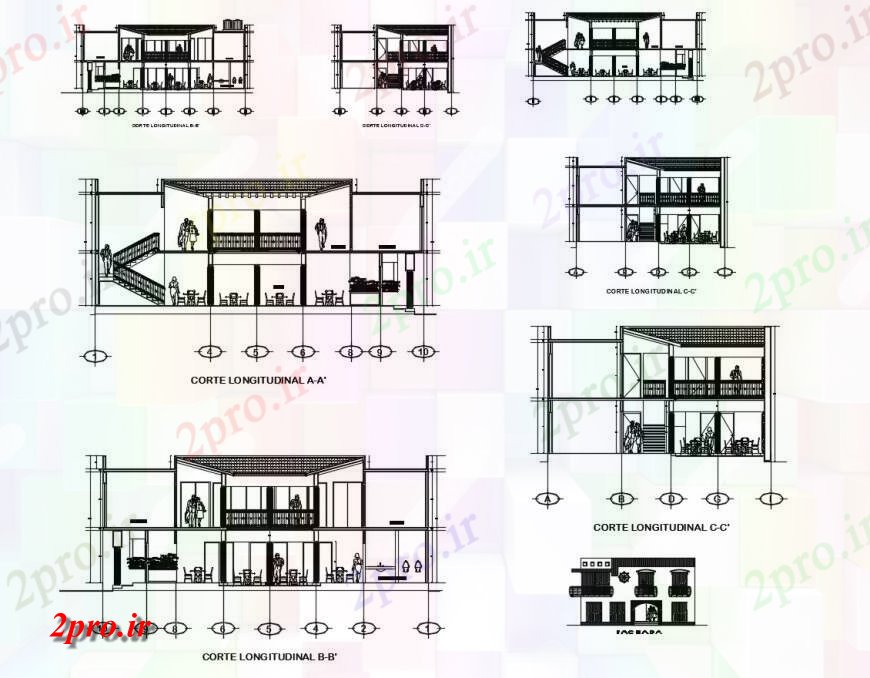 دانلود نقشه ساختمان اداری - تجاری - صنعتی از جزئیات فروشگاه تجاری 22 در 32 متر (کد115846)