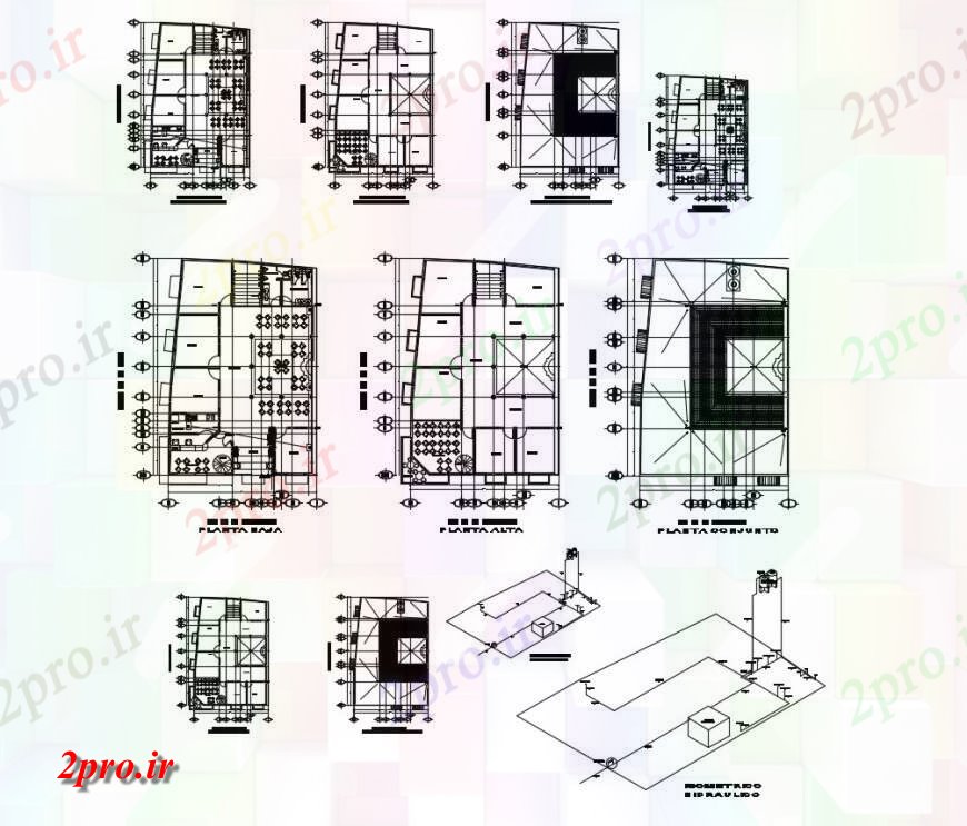 دانلود نقشه ساختمان اداری - تجاری - صنعتی از جزئیات فروشگاه تجاری 22 در 32 متر (کد115847)