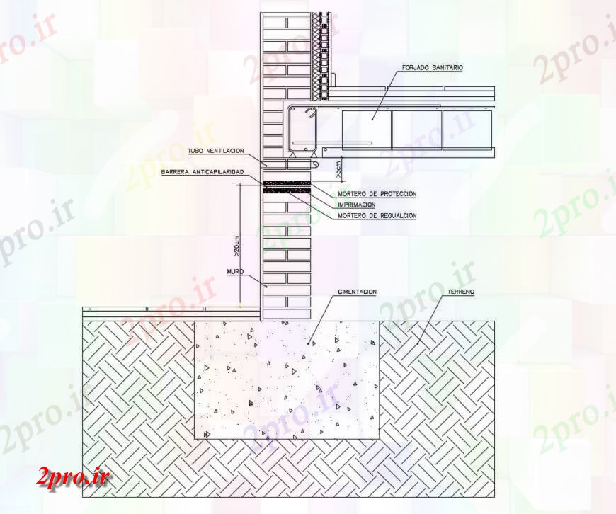 دانلود نقشه طراحی جزئیات ساختار  از دو بعدی  دیوار ضد آب جزئیات  (کد115850)