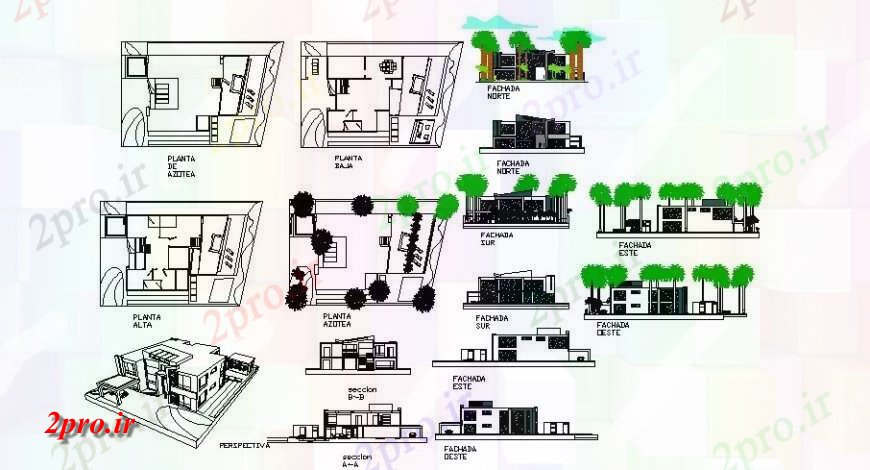 دانلود نقشه مسکونی ، ویلایی ، آپارتمان مدرن نما طرحی طبقه اقامت و دیدگاه 24 در 43 متر (کد115862)