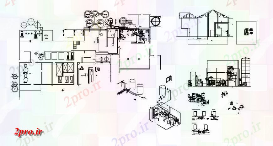 دانلود نقشه کارخانه صنعتی  ، کارگاه طرحی تازه شیر صنعتی ، نما و نمای ایزومتریک  (کد115864)