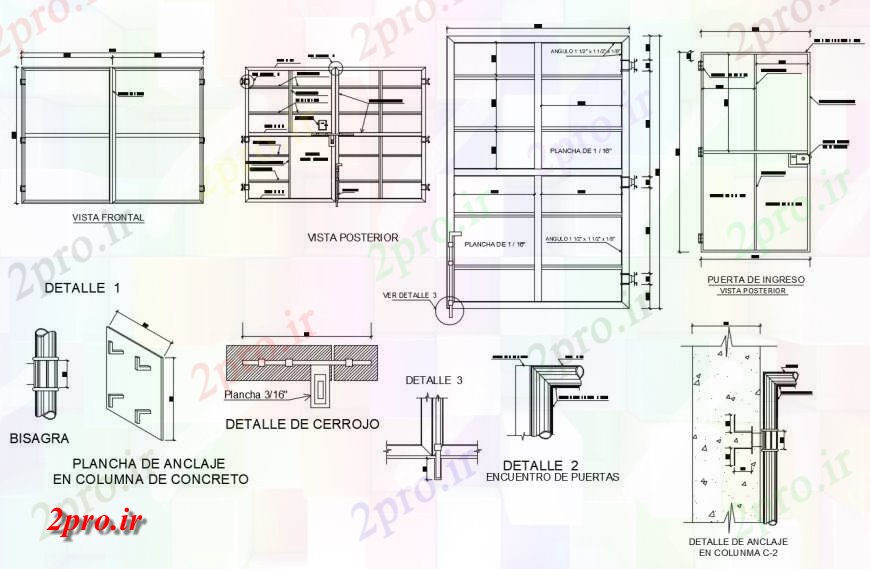 دانلود نقشه طراحی جزئیات ساختار  فلزی دو بعدی  دروازه جزئیات  (کد115918)