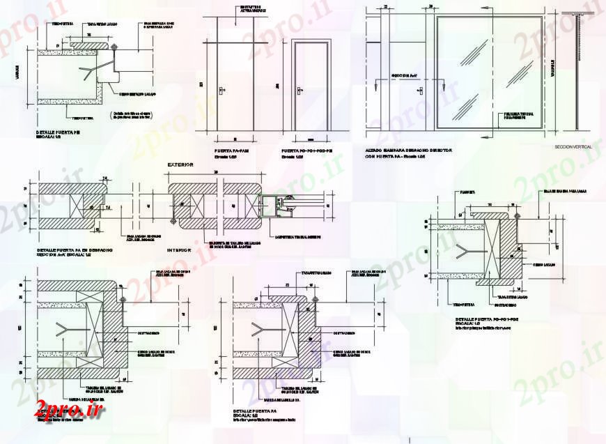 دانلود نقشه طراحی جزئیات ساختار  درب آلومینیوم جزئیات  (کد115925)