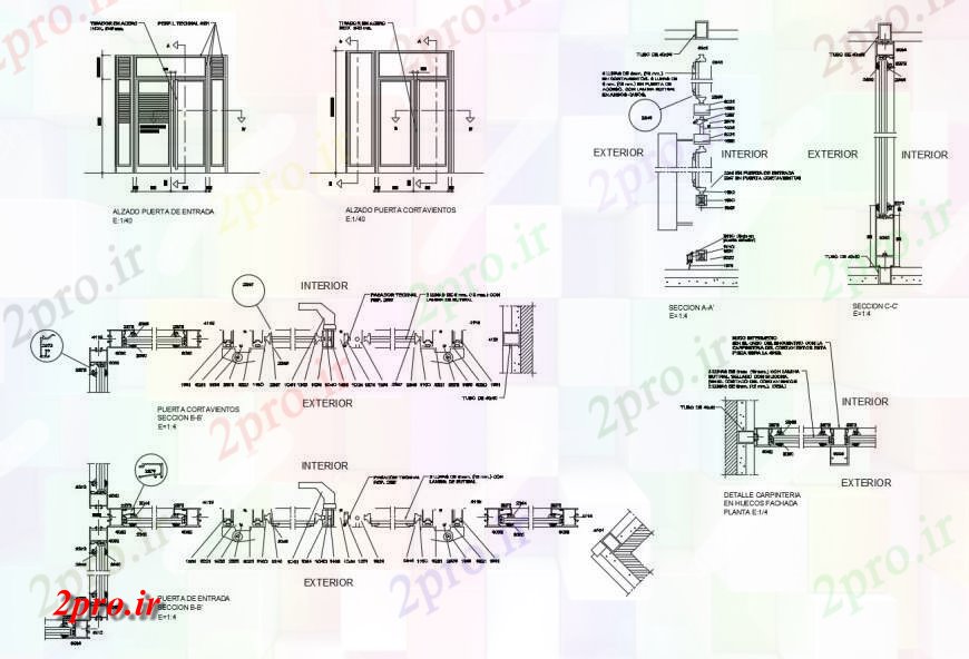 دانلود نقشه طراحی جزئیات ساختار  از جزئیات درب آلومینیوم (کد115926)