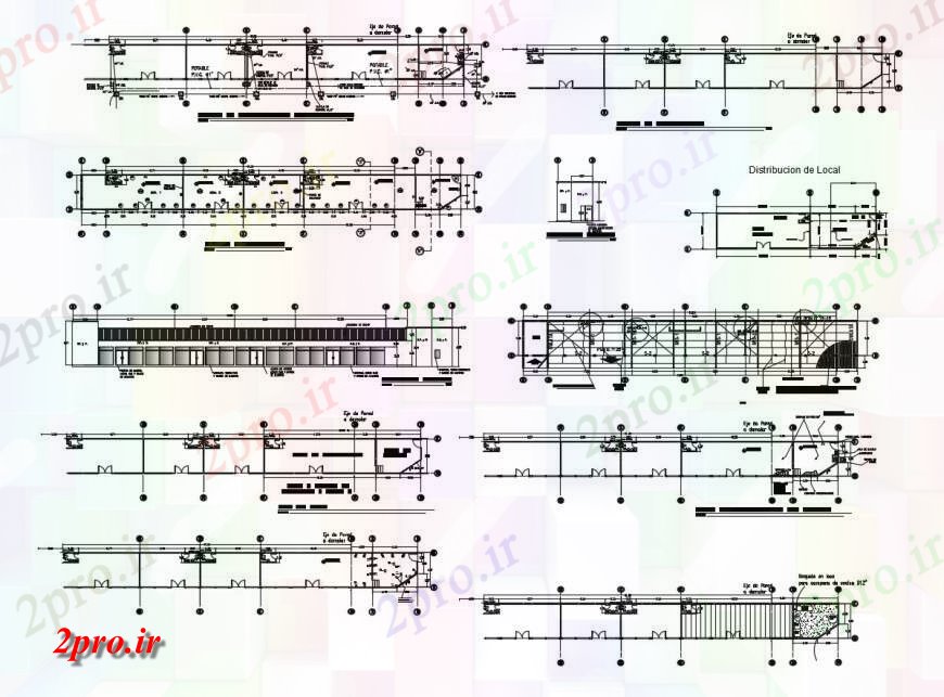 دانلود نقشه ساختمان اداری - تجاری - صنعتی از جزئیات دو بعدی تجاری محلی 6 در 51 متر (کد115942)