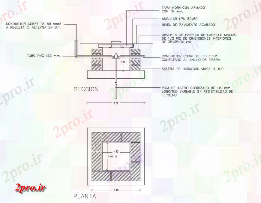 دانلود نقشه طراحی جزئیات ساختار  اتصال دوربین زمین جزئیات  (کد115944)