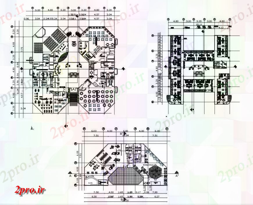 دانلود نقشه هتل - رستوران - اقامتگاه از 5 ستاره واحد جزئیات هتل 65 در 68 متر (کد115949)