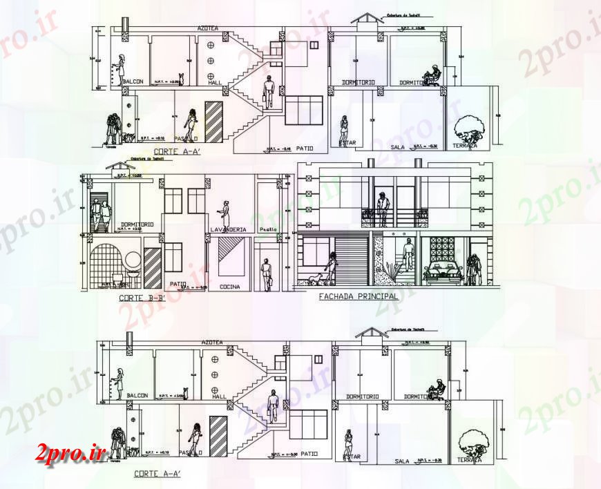 دانلود نقشه مسکونی ، ویلایی ، آپارتمان مسکن چند جزئیات 10 در 19 متر (کد115987)