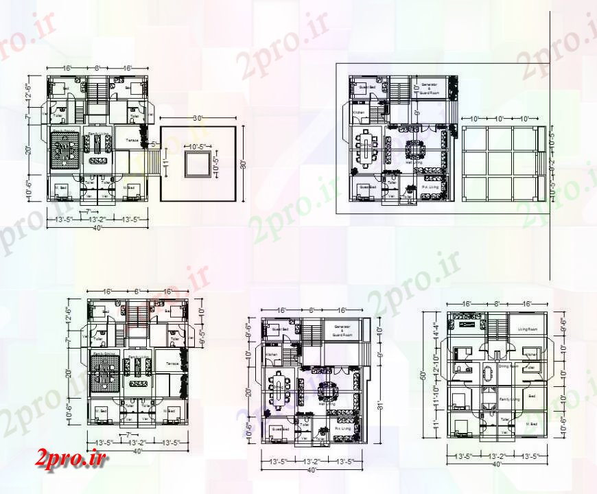 دانلود نقشه مسکونی ، ویلایی ، آپارتمان طراحی خانه دو بعدی جزئیات 12 در 15 متر (کد116020)