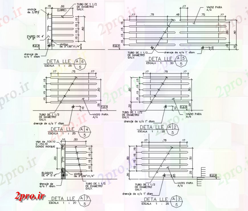 دانلود نقشه طراحی جزئیات ساختار طراحی از نرده بالکن از دو بعدی  جزئیات  (کد116026)