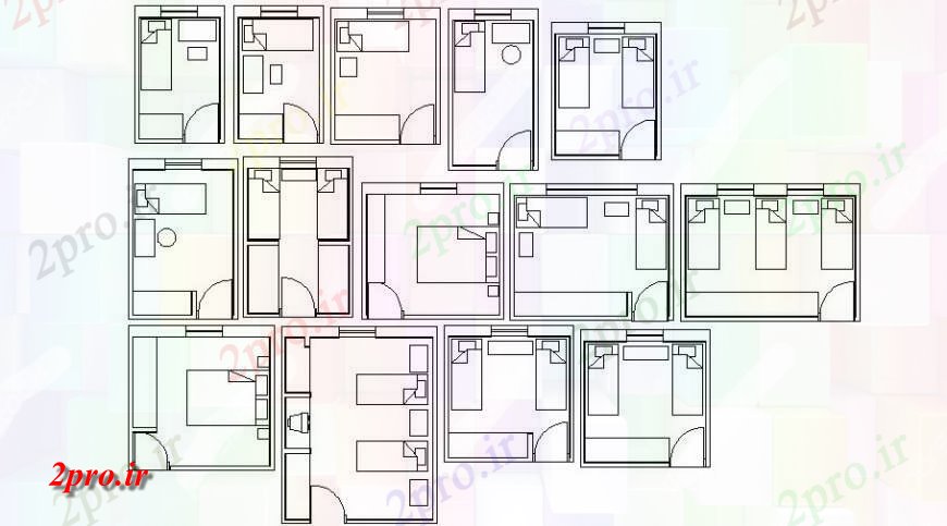 دانلود نقشه حمام مستر طرحی اتاق خواب با طرحی های مختلف آن  (کد116053)