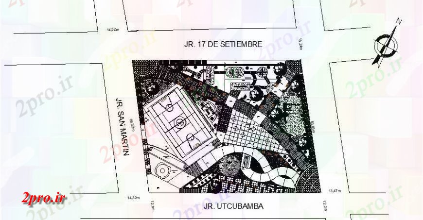 دانلود نقشه باغ پارک با طرحی کلی زمین بازی در خودکار 64 در 80 متر (کد116108)
