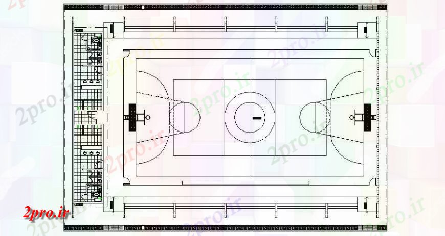 دانلود نقشه ورزشگاه ، سالن ورزش ، باشگاه مرکز ورزشی در زمین بازی در خودکار 21 در 36 متر (کد116116)