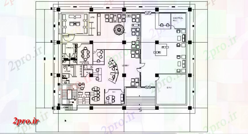 دانلود نقشه ساختمان اداری - تجاری - صنعتی طرحی طبقه همکف بانک در خودکار 20 در 27 متر (کد116123)