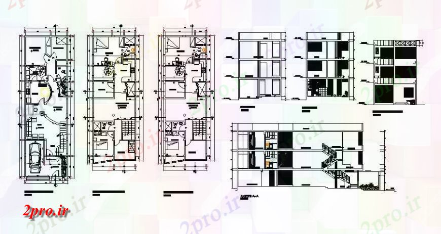 دانلود نقشه مسکونی ، ویلایی ، آپارتمان دو بعدی از نما طرحی خانه و بخش 6 در 20 متر (کد116172)