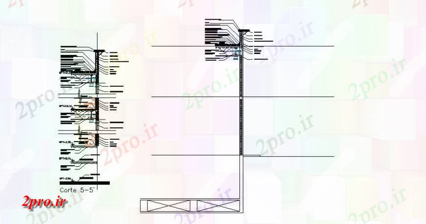 دانلود نقشه جزئیات ساخت و ساز جزئیات ساختاری طراحی دیواری (بخشی)  (کد116184)