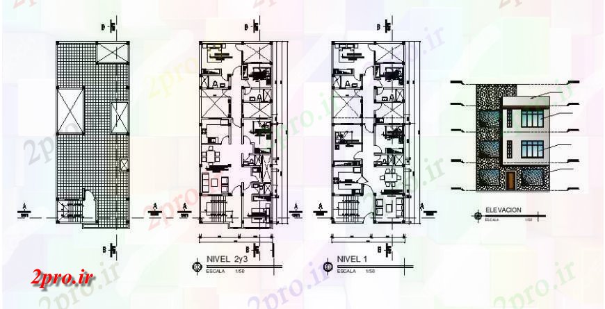 دانلود نقشه مسکونی ، ویلایی ، آپارتمان نما خانه مسکونی و طرحی دو بعدی 8 در 20 متر (کد116185)