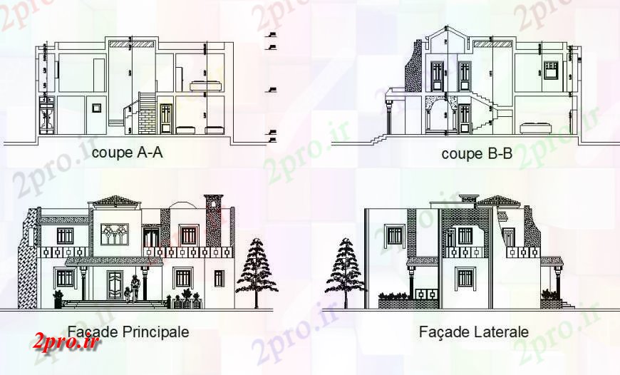 دانلود نقشه مسکونی ، ویلایی ، آپارتمان طراحی ویلا دو بعدی جزئیات 14 در 16 متر (کد116197)