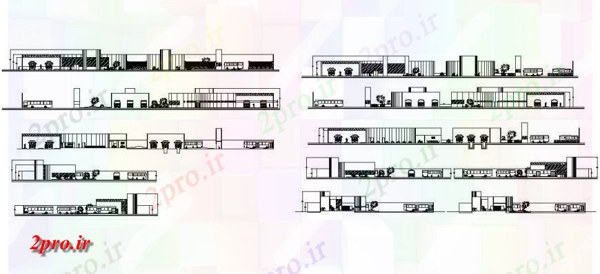 دانلود نقشه ساختمان دولتی ، سازمانی از اتوبوس جزئیات دو بعدی ترمینال 15 در 30 متر (کد116227)