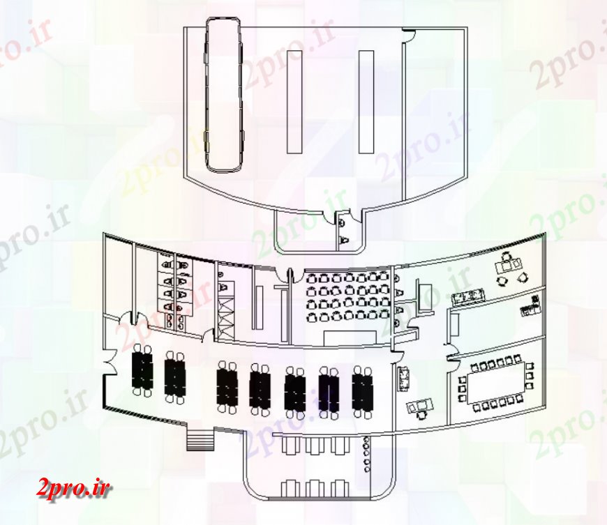 دانلود نقشه ساختمان دولتی ، سازمانی اتوبوس دو بعدی ترمینال جزئیات 15 در 30 متر (کد116228)