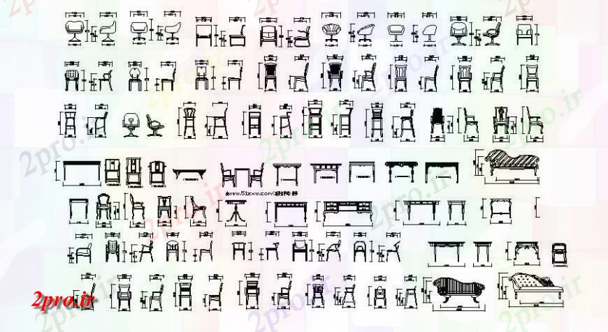 دانلود نقشه میز و صندلی صندلی و میز واحد از بلوک های مبلمان طراحی  دو بعدی   (کد116231)