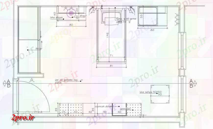 دانلود نقشه حمام مستر طراحی داخلی اتاق کودک دو بعدی  جزئیات (کد116255)