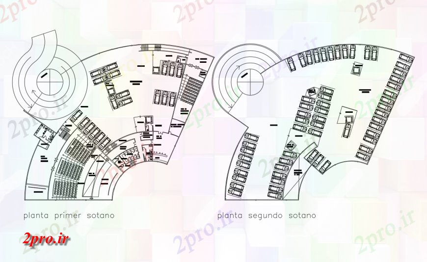 دانلود نقشه تئاتر چند منظوره - سینما - سالن کنفرانس - سالن همایش مرکز فرهنگی دو بعدی جزئیات 30 در 89 متر (کد116284)