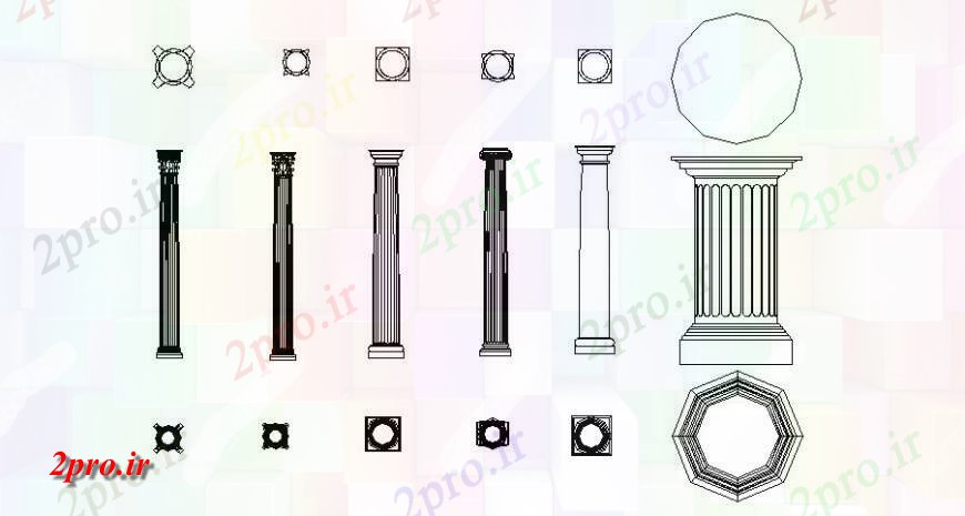 دانلود نقشه بلوک ، آرام ، نماد روم نما طراح طرحی ستون و نمای پایین  (کد116288)
