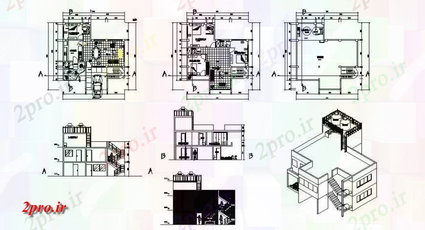 دانلود نقشه مسکونی  ، ویلایی ، آپارتمان  واحد مسکونی طرحی نما و طراحی مقطعی دو بعدی   (کد116294)