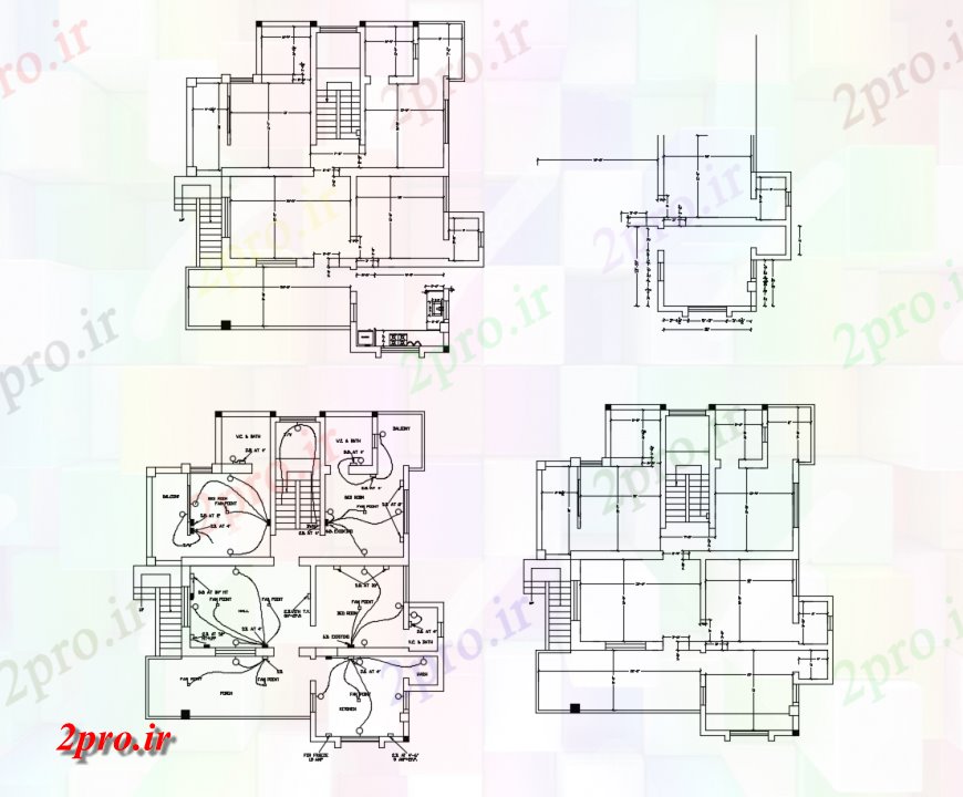 دانلود نقشه مسکونی ، ویلایی ، آپارتمان از 3 BHK دو بعدی اقامت جزئیات 11 در 13 متر (کد116313)