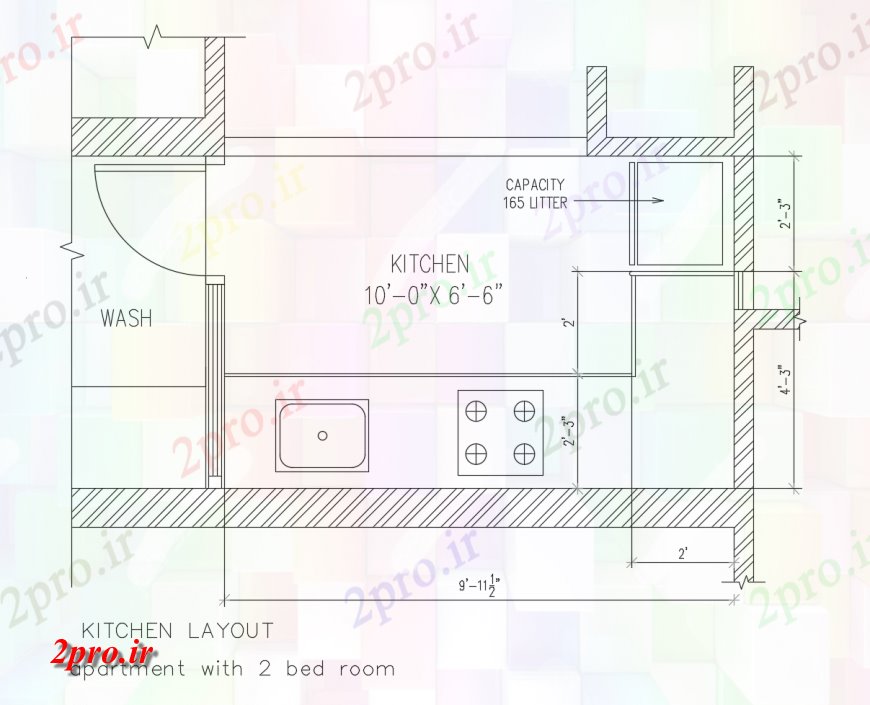 دانلود نقشه آشپزخانه  از دو بعدی  بلوک طرحی آشپزخانه  (کد116357)