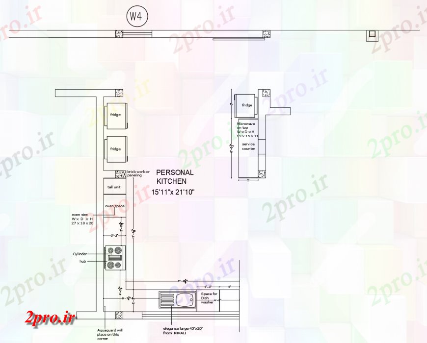 دانلود نقشه آشپزخانه طراحی از طراحی داخلی دو بعدی  از آشپزخانه  (کد116374)