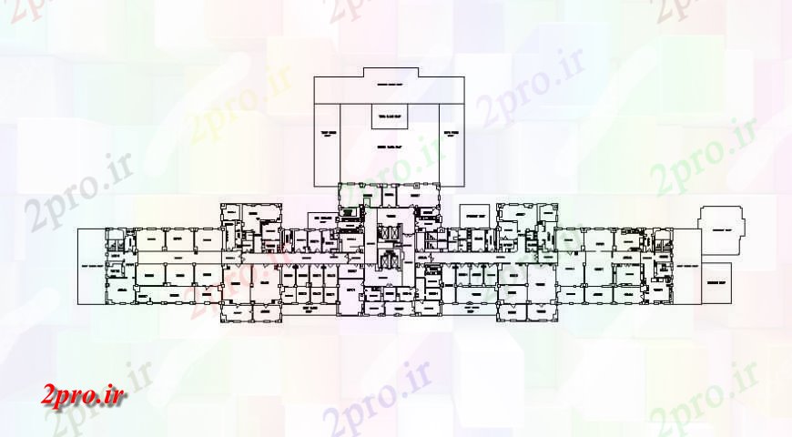 دانلود نقشه بیمارستان - درمانگاه - کلینیک طبقه بیمارستان دو بعدی جزئیات دو بعدی واحد اتوکد 24 در 117 متر (کد116525)