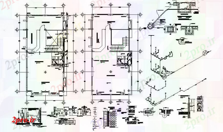 دانلود نقشه جزئیات لوله کشی جزئیات دو بعدی  از کتابخانه نصب و راه اندازی بهداشتی   (کد116529)