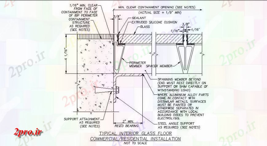 دانلود نقشه طراحی جزئیات ساختار شیشه ای داخلی معمولی با کف جزئیات ساختاری  (کد116559)