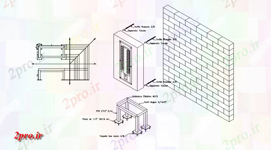 دانلود نقشه  جزئیات دیوار های آجری دیوار و پشتیبانی منطقه جزئیات با ساخت و ساز  (کد116612)